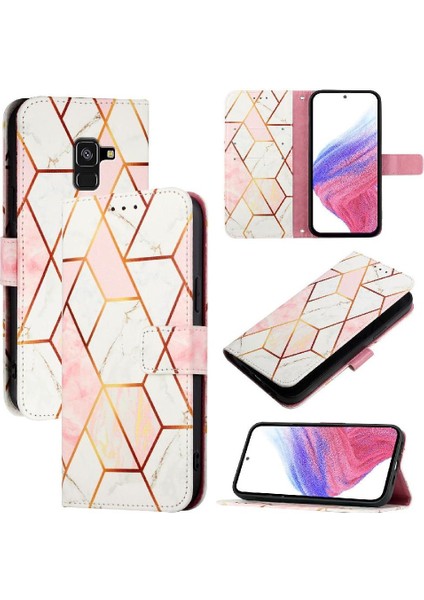 Samsung Galaxy A8 2018 Mermer Desen Cüzdan Kickstand Pu Deri (Yurt Dışından)