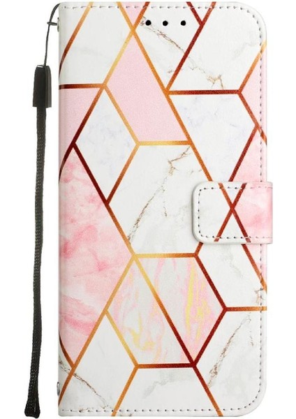 Samsung Galaxy A8 2018 Mermer Desen Cüzdan Kickstand Pu Deri (Yurt Dışından)