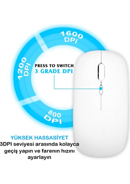 Bgz Store Kablosuz Bluetooth Şarjlı 2.4ghz Mouse Tablet Telefon Pc Uyumlu Fare Sessiz Tıklama