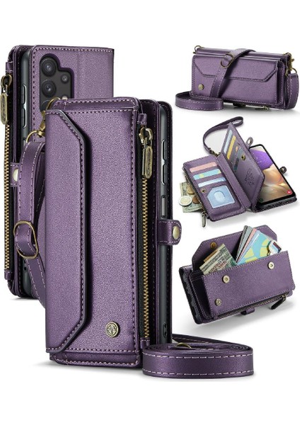 Samsung Galaxy A32 5g Fermuar Faturaları Yuvası Rfid Engelleme Için Crossbody Durumda (Yurt Dışından)