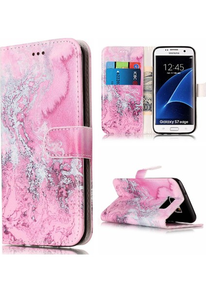 Samsung Galaxy S7 Kenar Tam Koruma Için Flip Case Mermer Desen Pu (Yurt Dışından)