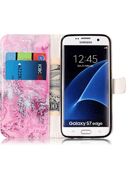 Samsung Galaxy S7 Kenar Tam Koruma Için Flip Case Mermer Desen Pu (Yurt Dışından)