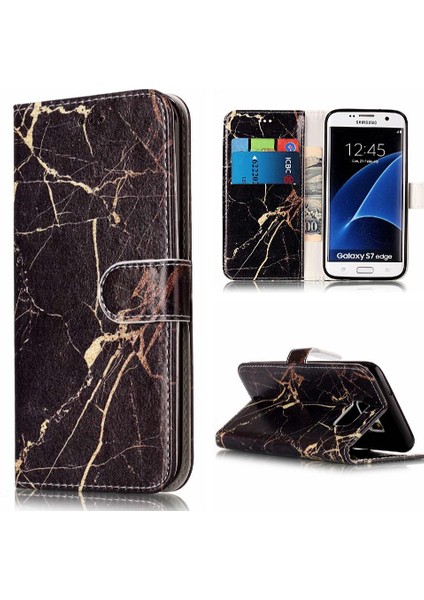 Samsung Galaxy S7 Kenar Tam Koruma Için Flip Case Mermer Desen Pu (Yurt Dışından)