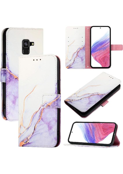 Samsung Galaxy A8 2018 Mermer Desen Cüzdan Kickstand Pu Deri (Yurt Dışından)