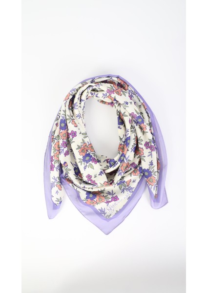 Çiçek Desenli Mor Soft Eşarp 95X95