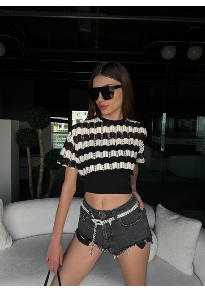Mariona Çizgili Triko Crop