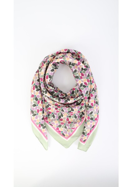 Çiçek Desenli Yeşil Eşarp 95X95