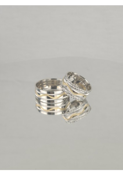 Renkli Inci Ahenk Yüzüğü 925 Ayar Gümüş Alyans, Nişan ve Söz Yüzüğü