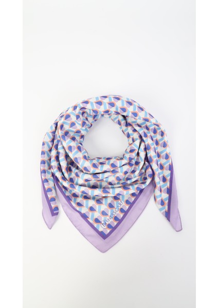 Kalp Desenli Mor Soft Eşarp 95X95