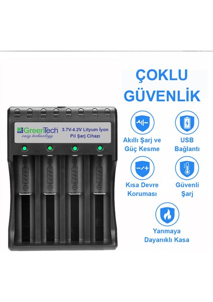 3.7 – 4.2 Lityum İyon Pil Şarj Cihazı (Dört Yuvalı) / GT-BC05