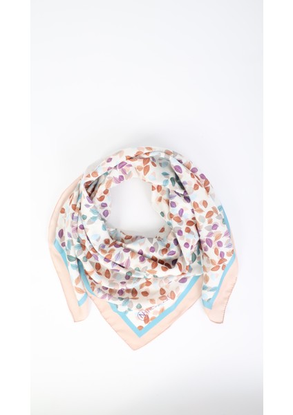 Yaprak Desenli Krem Soft Eşarp 95X95