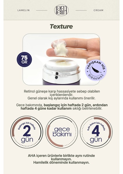 Retinol ve Bakuchiol İçeren Çizgi ve Leke Karşıtı Krem - Lamelin Retinol Bakuchiol Cream 75 ml