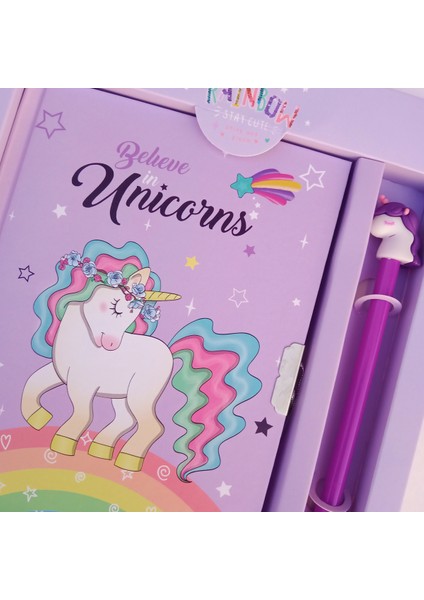 Unicorn Kilitli Hatıra Defteri (Günlük) ve Jel Kalem