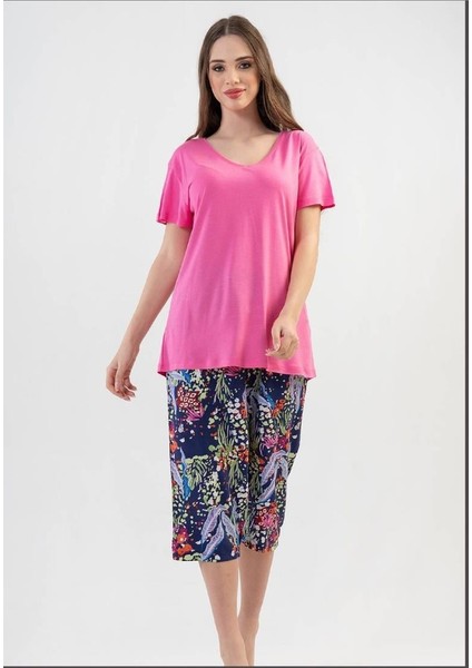 Kadın Kısa Kol Kapri Pijama Takım 2754 Pembe