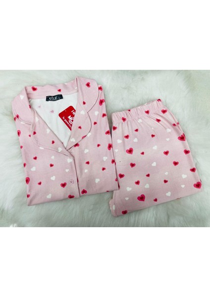 Bayan Düğmeli Kısa Kol Bamboo Pijama Takım 4052 Pudra