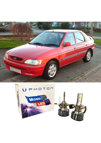 Ford Escort LED Xenon Uzun + Kısa Far Ampulü H4 Mono Yeni Seri Beyaz 1990-2000