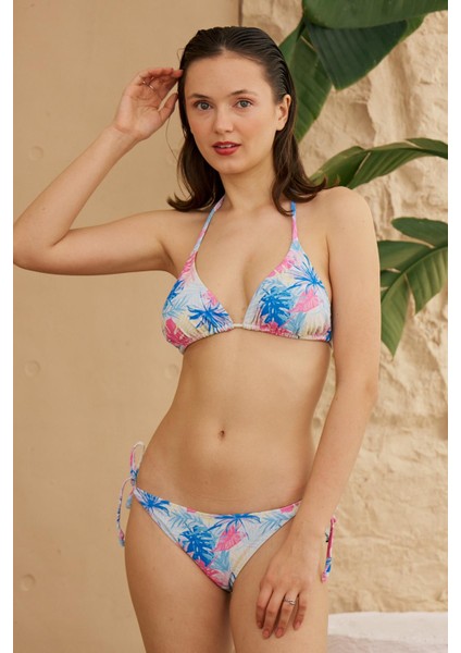 Üçgen Bikini Takımı Soft Desenler Palmiye