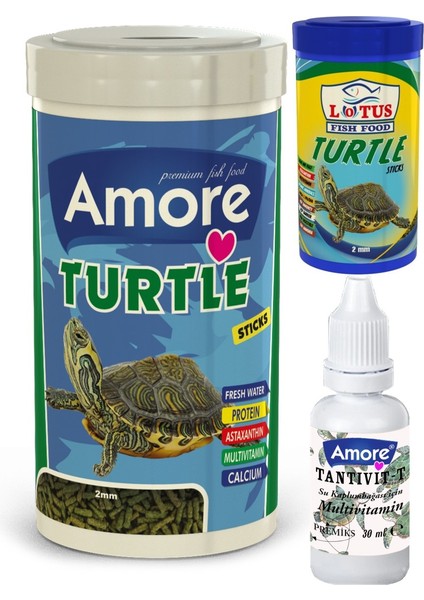 Turtle Green Sticks 250ML + 100ML Kutu Kaplumbağa Yemi ve 30CC Multivitamin