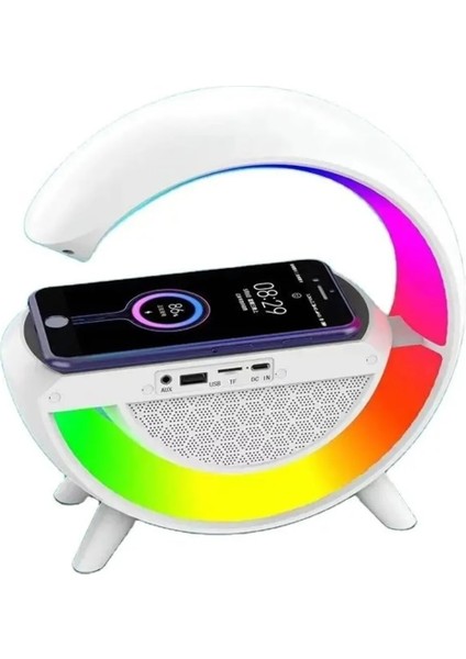 BT-2301 Wireless Kablosuz Şarj Destekli Radyolu Rainbow Aydınlatmalı Bluetooth Hoparlör Fm Radyo