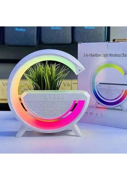 BT-2301 Wireless Kablosuz Şarj Destekli Radyolu Rainbow Aydınlatmalı Bluetooth Hoparlör Fm Radyo