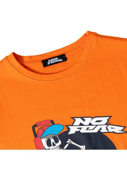 Turuncu Iskelet Baskılı Bisiklet Yaka Kısa Kol Penye Erkek Çocuk T-Shirt B500318