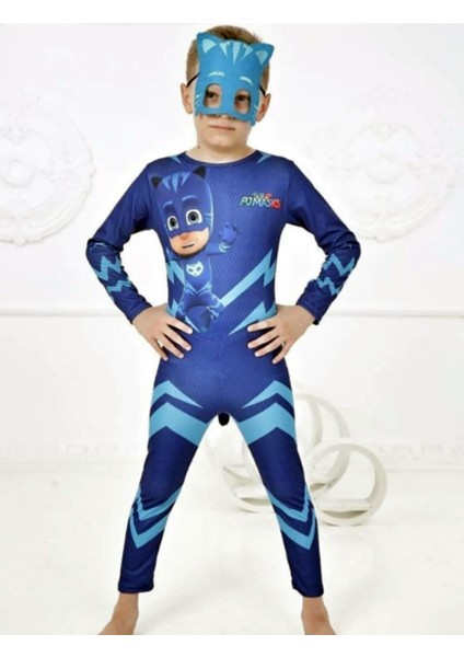 Baskılı Pijamaskeliler Kedi Çocuk Kostümü Maskesi Ile...