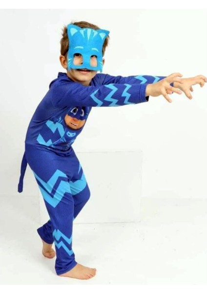 Baskılı Pijamaskeliler Kedi Çocuk Kostümü Maskesi Ile... modelleri