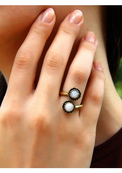 Doğal Taş Ikili Aytaşı Doğal Taşlı Ayarlanabilir Yüzük EUY25AY