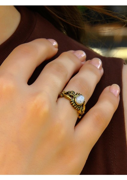 Doğal Taş Aytaşı Doğal Taşlı Antik Işlemeli Ayarlanabilir Kadın Yüzük EUY36AY fiyatları
