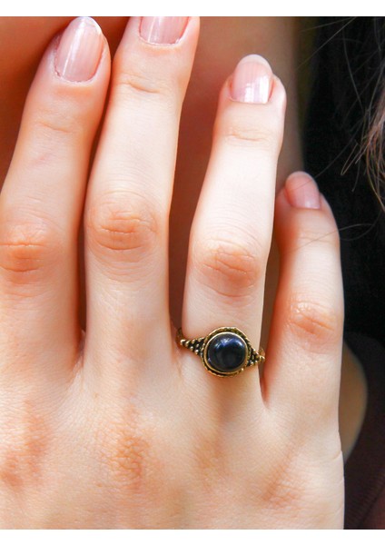 Doğal Taş Yuvarlak Oniks Doğal Taşlı Kadın Ayarlanabilir Yüzük EUY35O