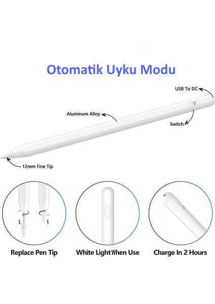 iPad Pro 13 2024 Uyumlu Avuç Içi Algılamayan Eğimle Çizim Kalınlığı Değişen Stylus Kalem fırsatları