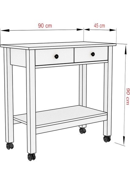 Boyut Mobilya Servant, 2 Çekmeceli, Tekerlekli Servis Sehpası, Kahve Köşesi