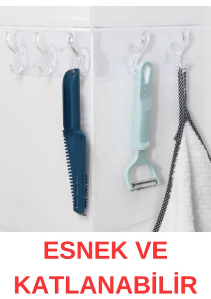 2 Adet Kendinden Yapışkanlı 5 Kancalı Askı Katlanabilir Esnek Şeffaf Güçlü Yapışkanlı Askılığı