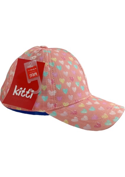 Kitti 4-8 Yaş Kız Çocuk Mercan Renk Desenli Yazlık Şapka