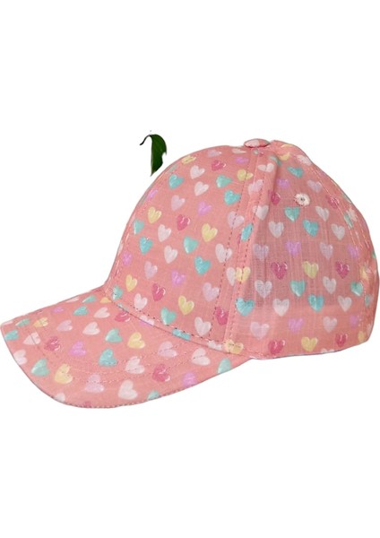 Kitti 4-8 Yaş Kız Çocuk Mercan Renk Desenli Yazlık Şapka