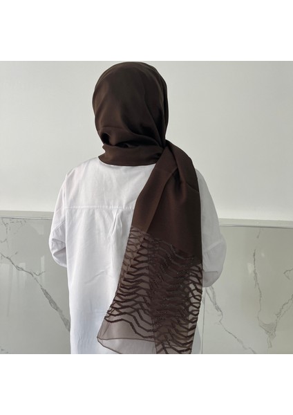 Ipeksi Tül Jakar Şal Kahverengi JSK0215