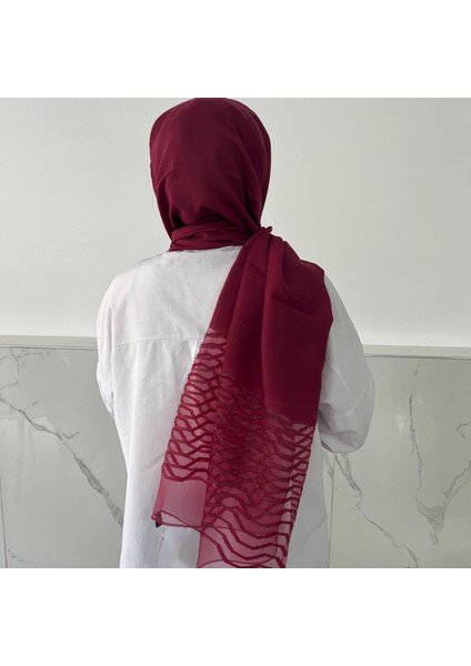 Ipeksi Tül Jakar Şal Bordo JSK0214