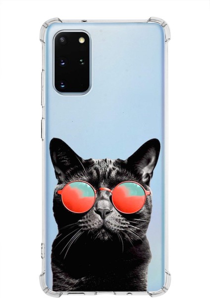 Samsung Galaxy S20 Plus Uyumlu Kedi 3 Baskılı Şeffaf Köşe Korumalı Antişok Kılıf