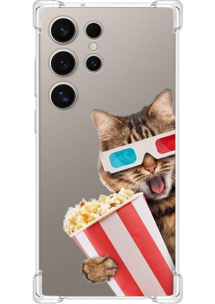 Samsung Galaxy S24 Ultra Uyumlu Kedi 1 Baskılı Şeffaf Köşe Korumalı Antişok Kılıf