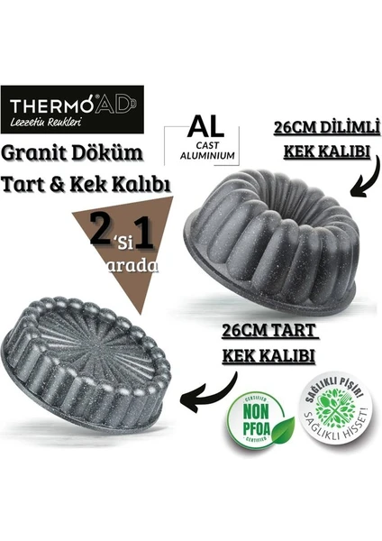 Gri Set Alüminyum Döküm 2'Li Dilimli Ve Tart Kek Kalıbı 26 Cm Sık Dilimli Çeyiz Seti Granit