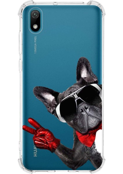 Huawei Y5 2019 Uyumlu Köpek 2 Baskılı Şeffaf Köşe Korumalı Antişok Kılıf