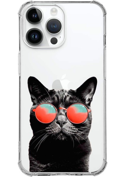Apple iPhone 14 Pro Max Uyumlu Kedi 3 Baskılı Şeffaf Köşe Korumalı Antişok Kılıf