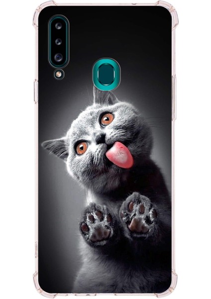 Samsung Galaxy A20S Uyumlu Kedi 2 Baskılı Şeffaf Köşe Korumalı Antişok Kılıf
