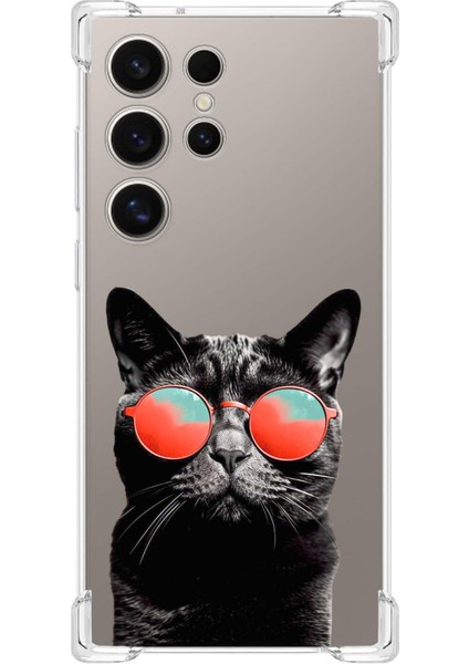 Samsung Galaxy S24 Ultra Uyumlu Kedi 3 Baskılı Şeffaf Köşe Korumalı Antişok Kılıf