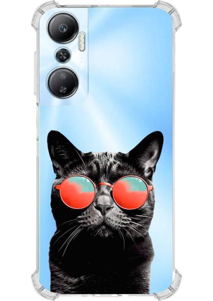 Infinix Hot 20 Uyumlu Kedi 3 Baskılı Şeffaf Köşe Korumalı Antişok Kılıf