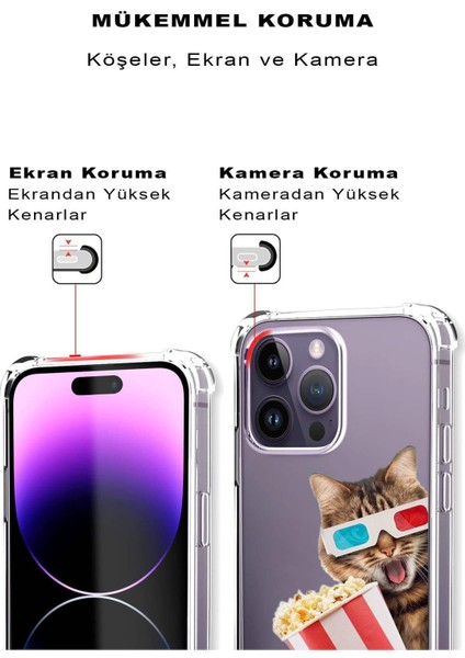 Apple iPhone 6 Plus Uyumlu Kedi 1 Baskılı Şeffaf Köşe Korumalı Antişok Kılıf