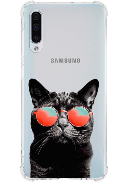 Samsung Galaxy A30S Uyumlu Kedi 3 Baskılı Şeffaf Köşe Korumalı Antişok Kılıf