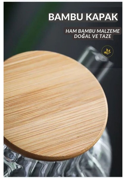 Cambu Bambu Zarafeti, Isıya Dayanıklı 900 ml Süzgeçli Cam Demlik Bitki Çayları ,borosilikat , Sürahi