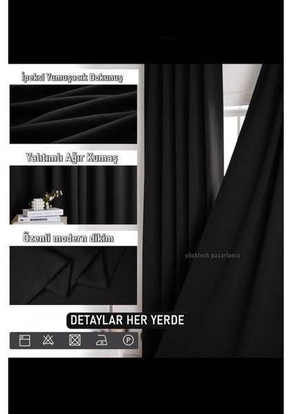 Rech Home Taç Blackout Siyah - Karartma Güneşlik Ses ve Isı Yalıtımlı