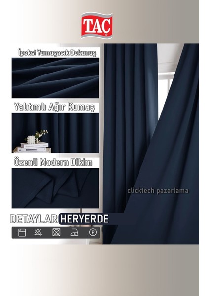 Rech Home Taç Blackout Indigo - Karartma Güneşlik Ses ve Isı yalıtımlı